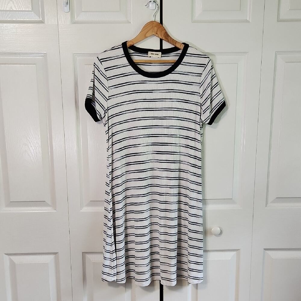 Vintage Mimi Chica Black‎ & White Striped Shirt Dress Size XL Nautical Coastal
